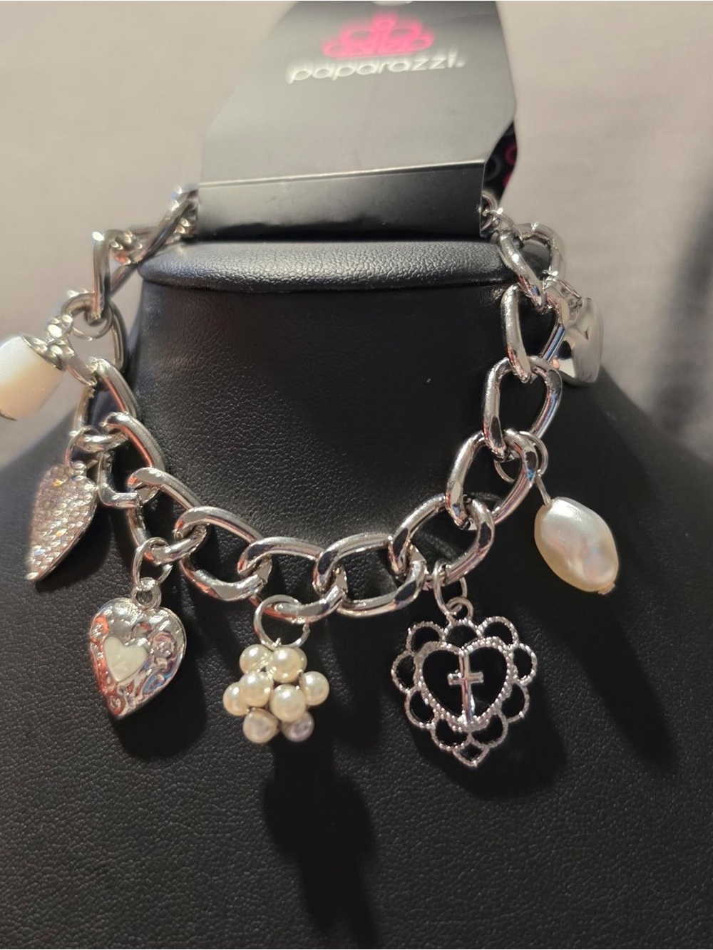 Paparazzi Silver Heart & Pearl Charm Bracelet for Kids